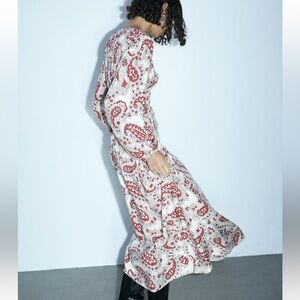 H&M Smock Topped Dress Midi Long Sleeve Smocked Paisley Boho Sz L